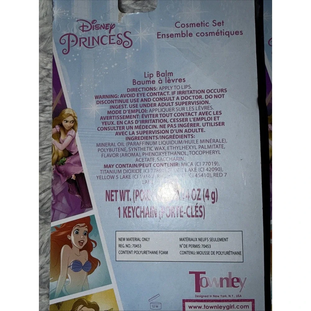 Disney Princess Ariel Rapunzel Lip Balm Keychain Cosmetic Set Lot of 2 New